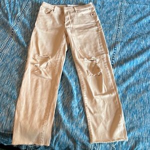 Tilly’s Khaki Ripped Jean High Rise Straight Leg 28